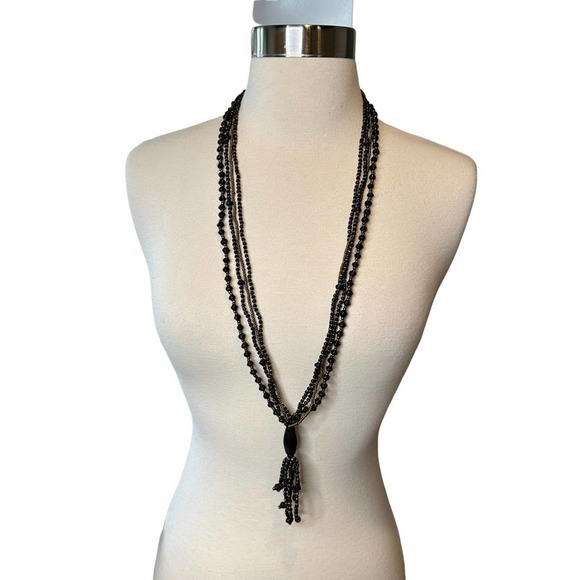Long Black and Gold Beaded Necklace - Picture 1 of 5